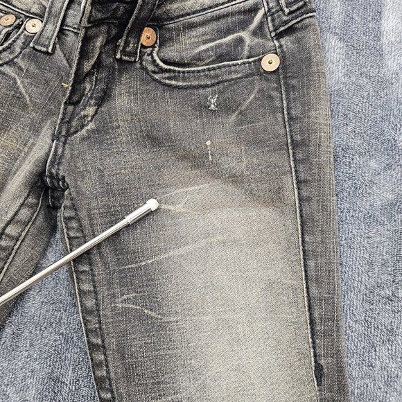 True Religion Billy Big T Jeans womens 26 Black Stretch Flap pockets distressed - Picture 8 of 16